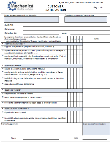Modulo Soddisfazione Cliente